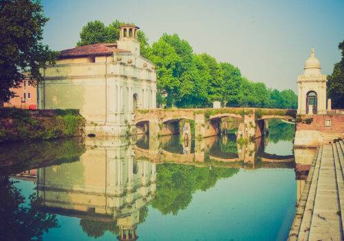 Ancient waterways and villas in Padua (Padova) in Veneto, Northern Italy vintage look